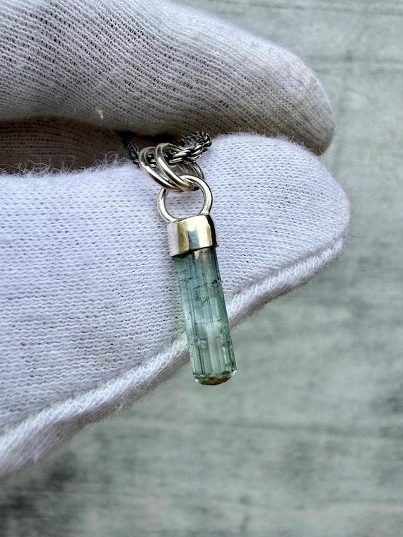 Blue Tourmaline Pendant, Raw Tourmaline Crystal Pendant, Solid Sterling Silver Crystal Cap, Natural Crystal Necklace