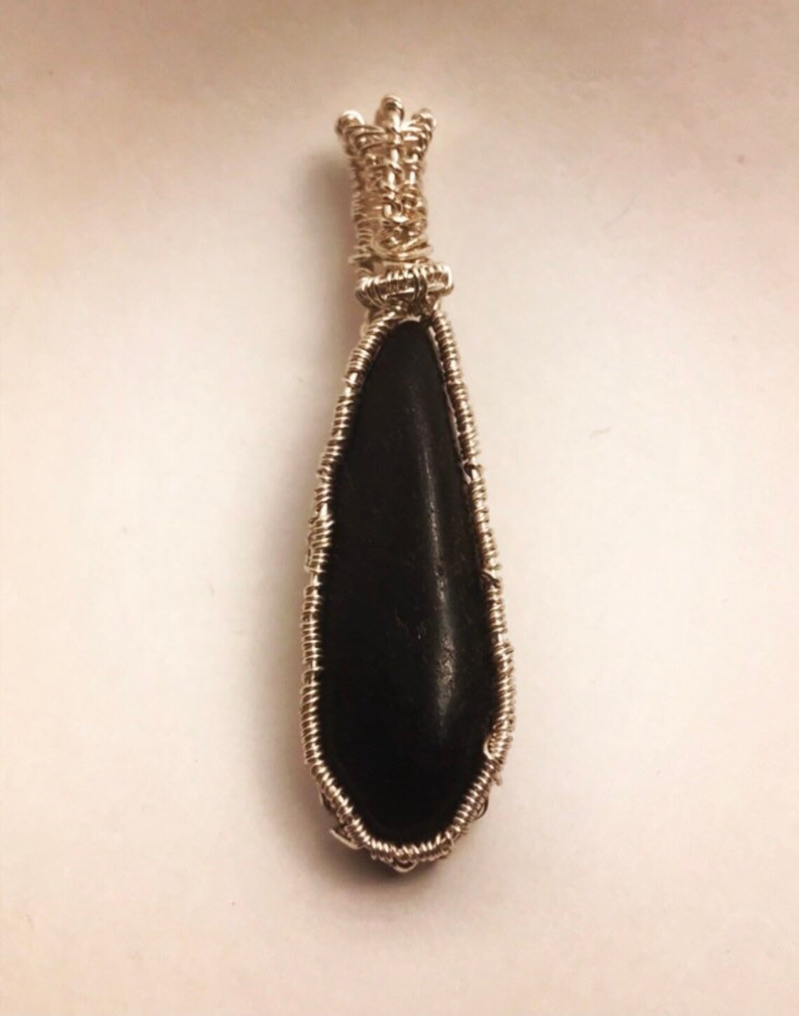 Polished black stone necklace pendant Etsy