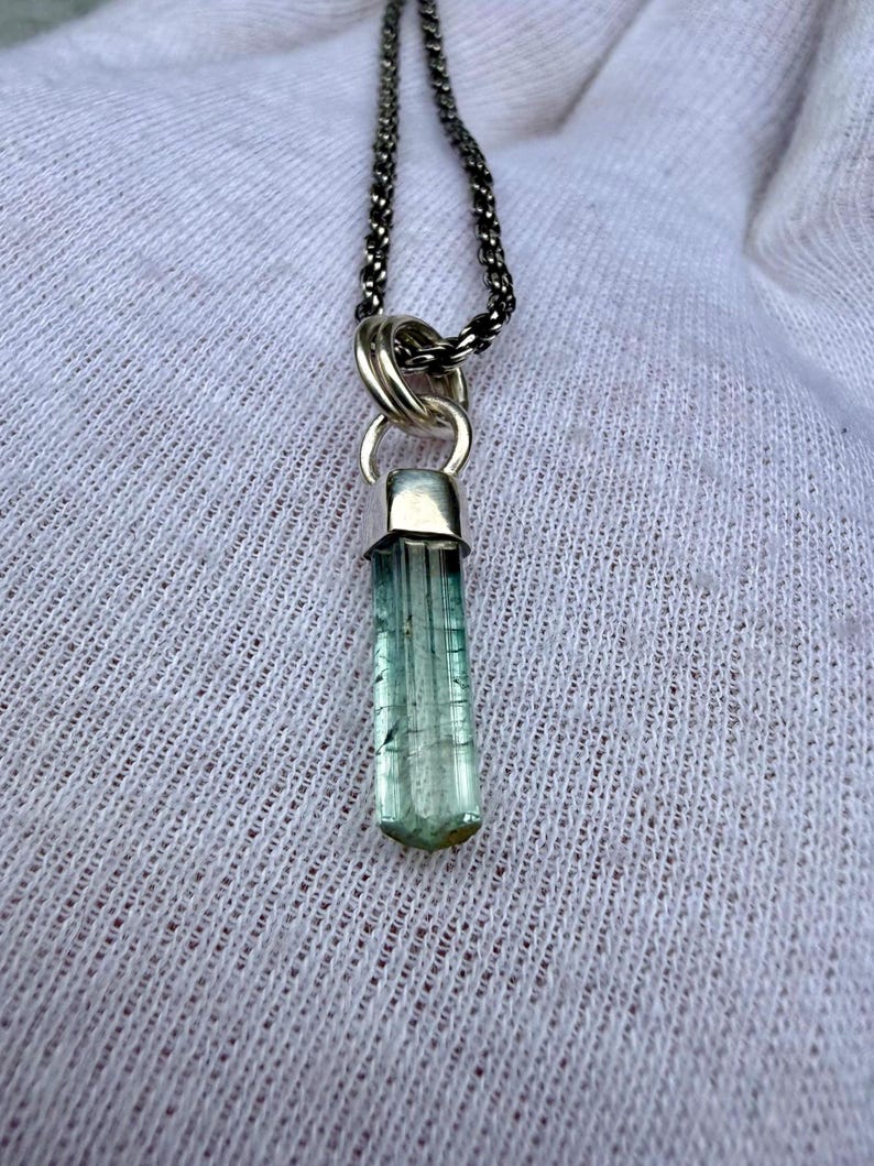 Blue Tourmaline Pendant, Raw Tourmaline Crystal Pendant, Solid Sterling Silver Crystal Cap, Natural Crystal Necklace image 4