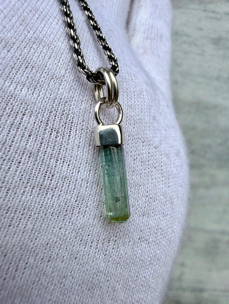 Blue Tourmaline Pendant, Raw Tourmaline Crystal Pendant, Solid Sterling Silver Crystal Cap, Natural Crystal Necklace image 10
