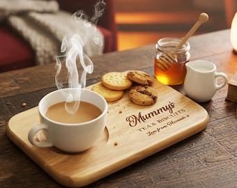 Tabla personalizada para té y galletas, bandeja de madera grabada para café y dulces, regalo para mamá, papá y abuelo.