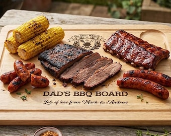 Personalised Wooden BBQ Board & Serving Plate Set, Father's Day Gift for Dad, Custom Barbecue Platter, Gifts for Him, Grandad, Husband