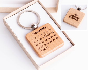 Personalised Calendar Keyring, Fathers Day, New Dad, Day You Became My Daddy, Wood Keyfob, Present from Son Daughter, Anniversary Present