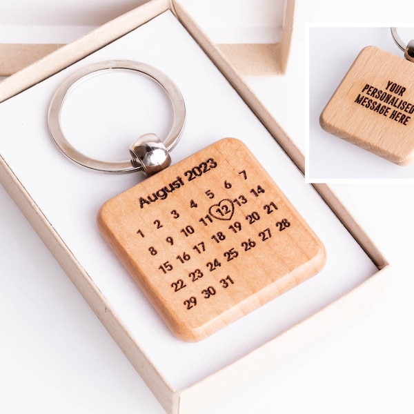 Personalised Calendar Keyring, Fathers Day, New Dad, Day You Became My Daddy, Wood Keyfob, Present from Son Daughter, Anniversary Present