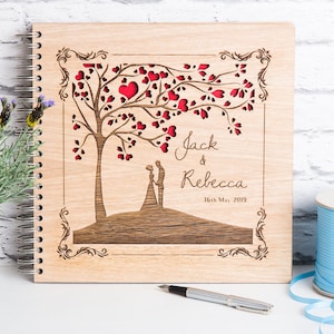 Wedding Guest Book, Wedding Tree Book, Wedding Album, Wooden Wedding Gift, Personalised Wedding, Heart Tree, Heart Tree Book image 1