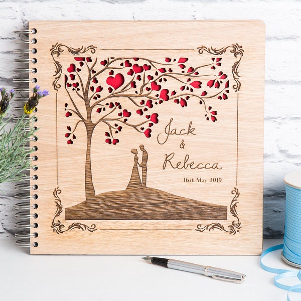 Livre d'or de mariage, livre d'arbre de mariage, album de mariage, cadeau de mariage en bois, mariage personnalisé, arbre de coeur, livre d'arbre de coeur