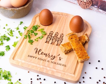 Personalised Dippy Egg and Toast Board, Egg and Soldiers, Gift for Children Grandchildren, Breakfast Board, Easter Christmas, Egg Cup Tray