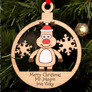 Teacher Gift, Christmas Decoration, Personalised Christmas Bauble, Wood Engraved Xmas Ornament, Christmas Tree, Xmas Tree Decoration, Santa