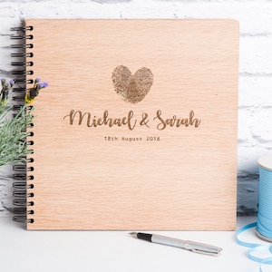 Wedding Guest Book, Wedding Heart Book, Wedding Album, Wooden Wedding Gift, Wedding Guestbook, Wedding,  Fingerprint Heart, I&#39;m Engaged