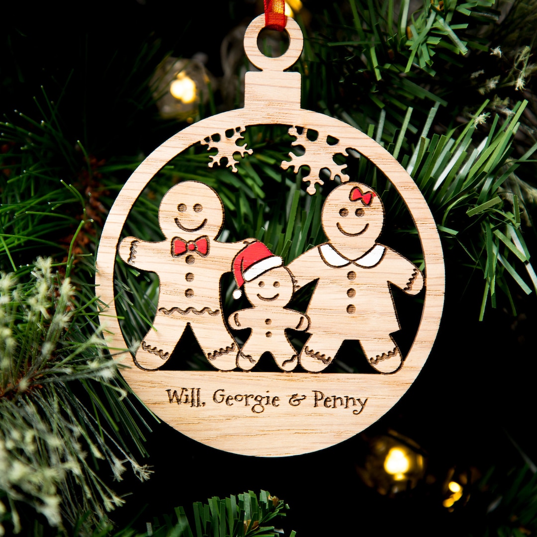 Family Christmas Tree Decorations, Personalised Christmas Bauble, Wood ...