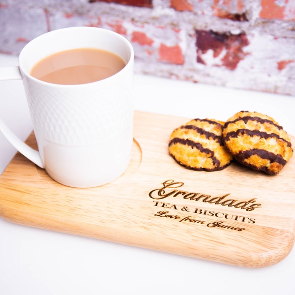 Personalised Tea & Biscuit Board, Christmas Present, Grandad, Grandfather, Nanny, Grandma, Thank You Gift, Tea Coffee Biscuits Cake Gifts