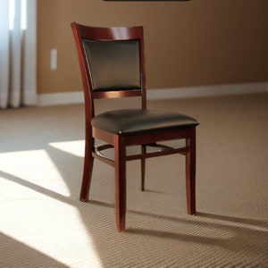 Set of 2 Custom Solid Wood Dining Chairs w/ designer leather material. *Standard Black Vinyl option can be purchased 1 each at a time*.