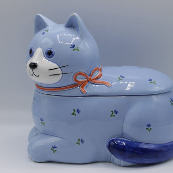 Blue Cat Cookie Jar by Otagiri - Made in Japan - Vintage - Cat Lovers - Retro Kitchen - Kitschy -