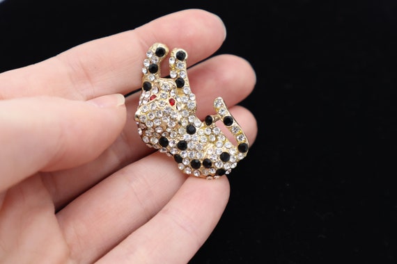 Vintage Jeweled Leopard Pin and Earring Set with … - image 7