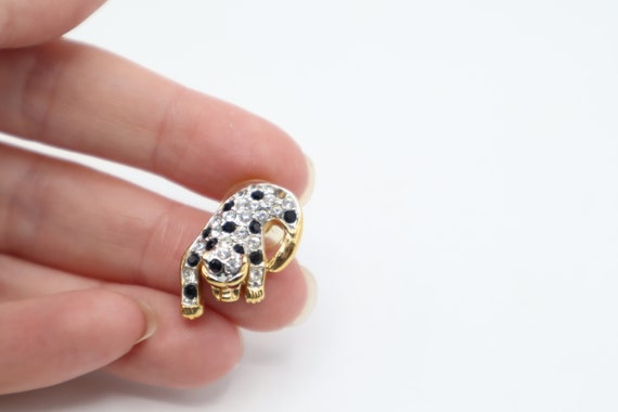 Vintage Jeweled Leopard Pin and Earring Set with … - image 9