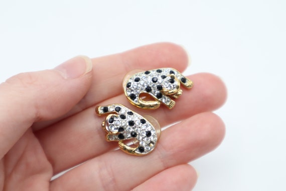 Vintage Jeweled Leopard Pin and Earring Set with … - image 8