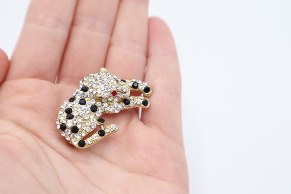 Vintage Jeweled Leopard Pin and Earring Set with … - image 3