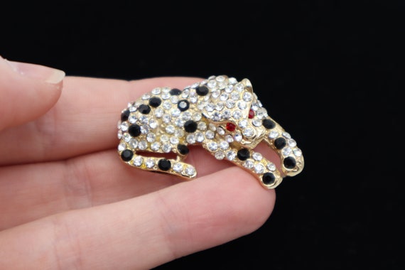 Vintage Jeweled Leopard Pin and Earring Set with … - image 6