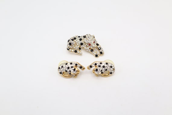 Vintage Jeweled Leopard Pin and Earring Set with … - image 1