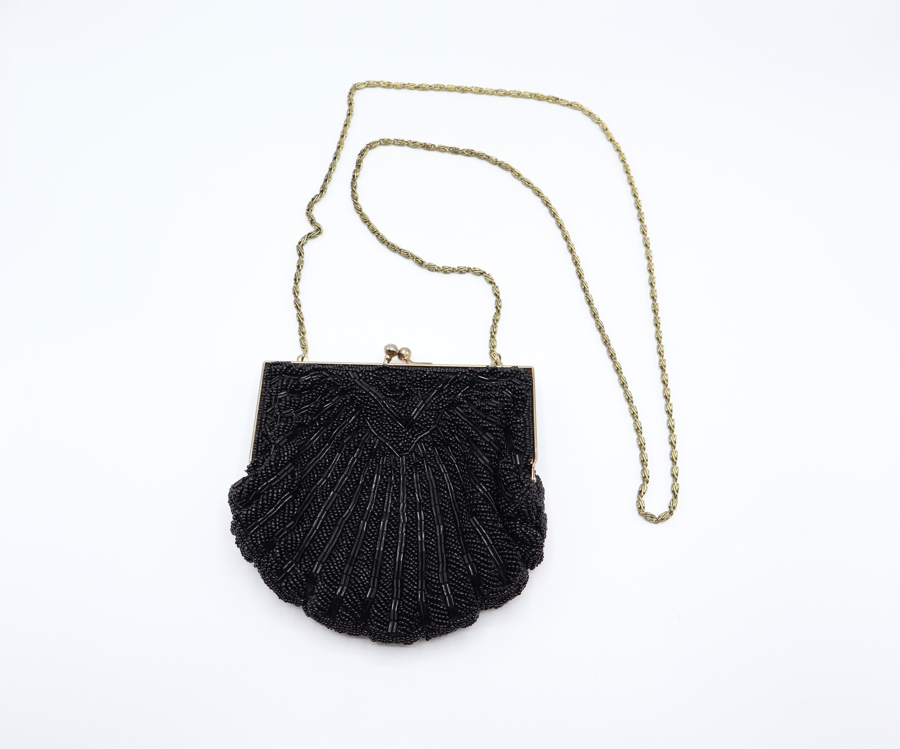 Vintage Magid Beaded Black Evening Bag / Purse hand made in Macau