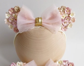 Minnie Mouse headband, Minnie Mouse headband prop, first birthday flower headband, baby flower crown, animal ears headband, baby girls gift