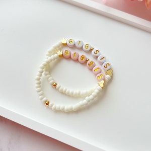 Pulsera de hermana mayor y hermana pequeña, hermana mayor y hermana pequeña, pulsera con nombre de niña, corona, corazón, joyas para niños, regalo para niña nueva, letra personalizada