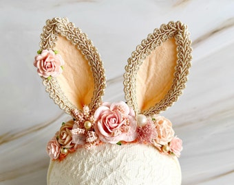 Diadema con orejas de conejo florales, accesorio para fotos de bebé
