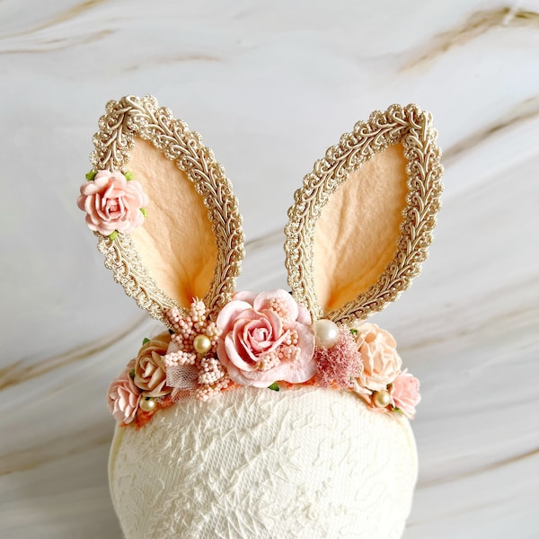 Bunny ears, bunny headband, birthday bunny headband, Easter, pink or purple bunny ears, floral bunny ,bunny girl, rabbit, photo shoot prop