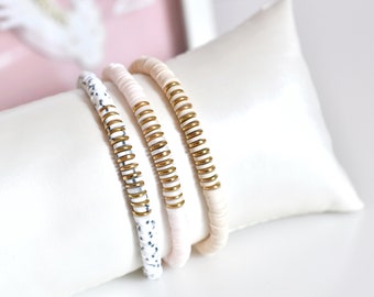 Heishi bead bracelet, stacking bracelet, gold hematite, pastel heishi bracelet,  women jewelry, mothers day bracelet, heishi jewelry, gift