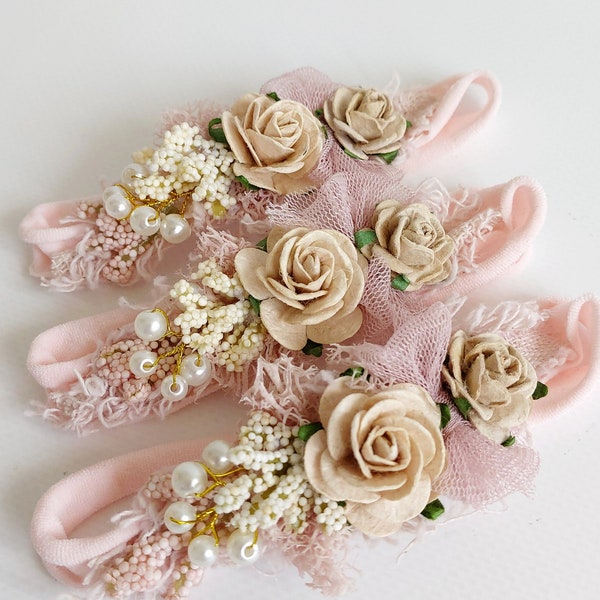 Beautiful light pink flower headband, baby flower crown, christening headband, sitter session,first birthday, newborn prop, girl gift