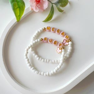 Pulsera con nombre personalizado y mariposa, joyería de verano para niños, pulsera con dije de mariposa rosa, regalo de bautizo, nombre de niña pequeña, regalo