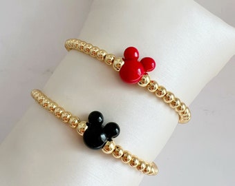 Pulsera Mickey, nombre personalizado joyería Mickey Mouse, pulseras apilables llenas de oro de 14k, regalo de cumpleaños para ella, favores de fiesta, joyas