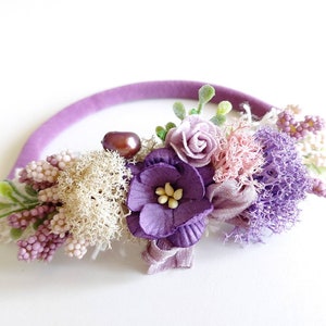 Lila Blumen Haarband, Baby Heiligenschein, lila Stirnband, flieder, photo prop, Blumenkrone,, Baby Stirnband, Baby Haarband, Neugeborene Foto Requisite