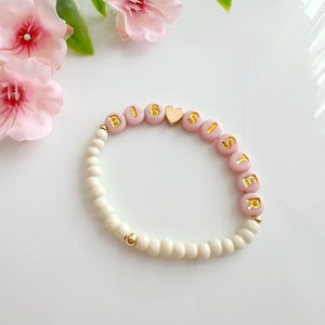 Pulsera de hermana mayor, pulsera con letras personalizadas, hermana pequeña, hermana mayor, hermanita, pulseras para hermanas, hermanos, joyas para niños, regalo para bebé recién nacido