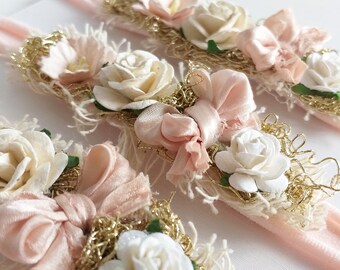 Blush and gold flower headband ,christening headband, skinny headband, photo prop, newborn headband,baby headband ,photo shooting,gift,prop