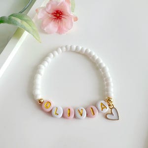 Pulsera personalizada para niños, pulsera con letras para niñas, joyería con nombre, pulsera para niña pequeña, corazón, pulsera con dijes, regalo para bebé, regalo de bautismo