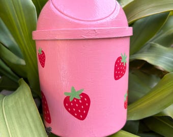 Hand Painted Pink Strawberry Mini Trashcan