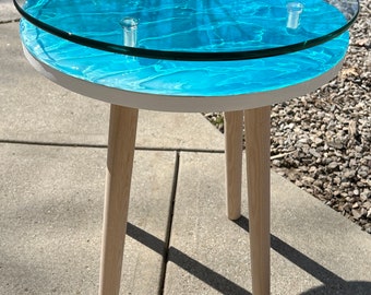 18” turquoise wave side table