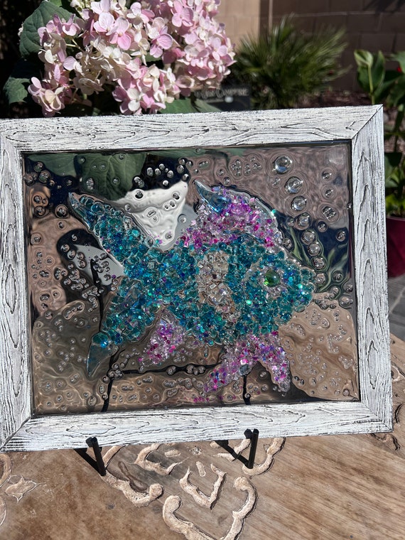 Crushed Glass Art Epoxy Resin Art Beach Ocean Tropical Fish Handmade Gift  Home Decor 