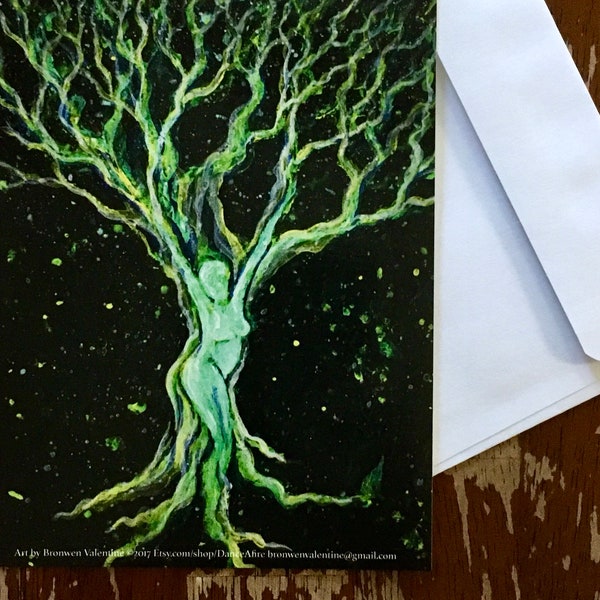 Tree Spirit- blank cards with envelopes- from the original painting "Rooted in the Stars" by Bronwen Valentine