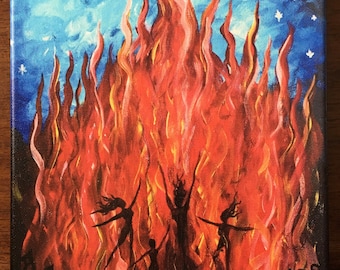 Fire Dancers- Print on Canvas of the "Solstice Celebration" Painting by Bronwen Valentine- Signed by the Artist and Ready to Hang