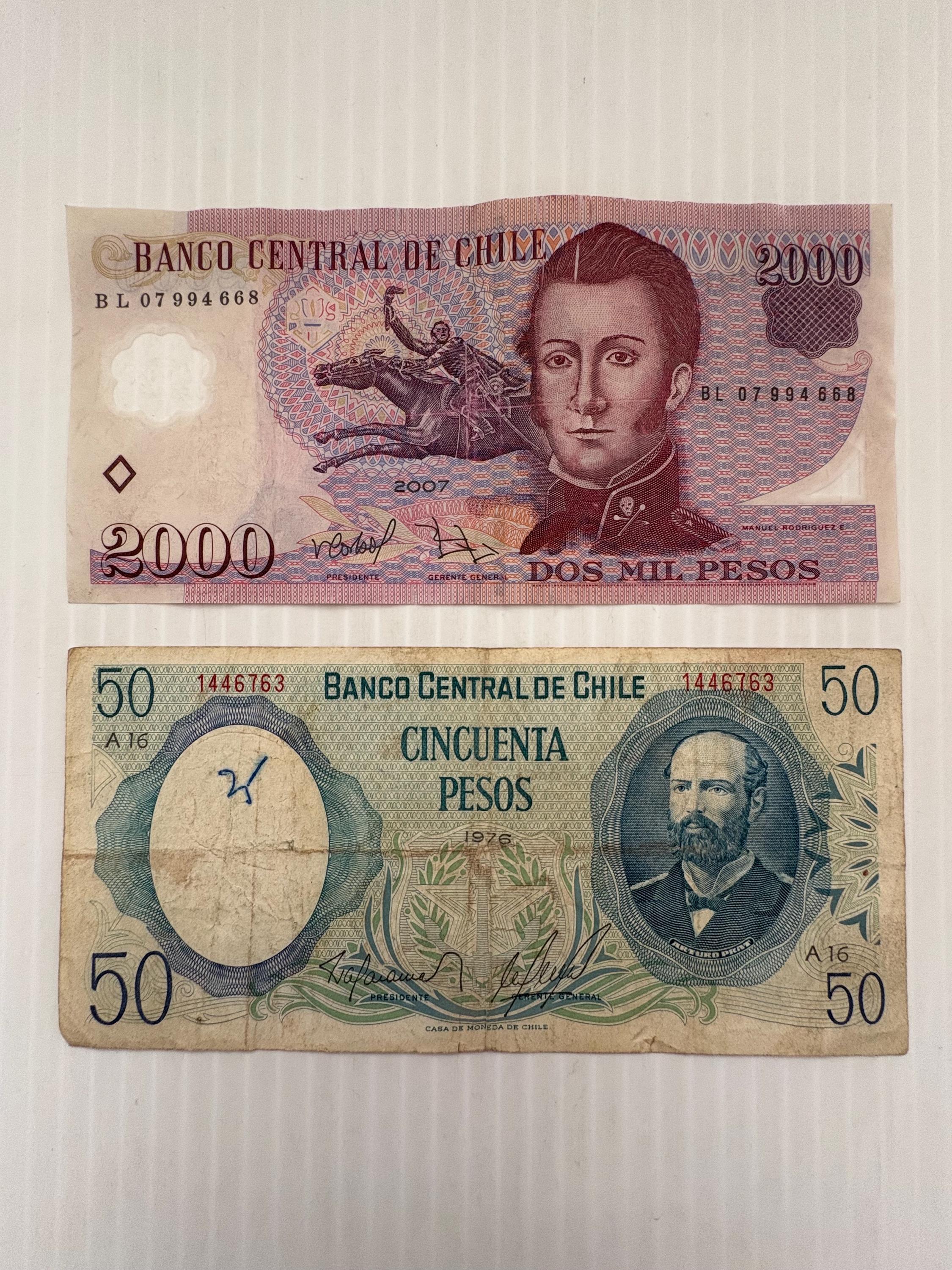 チリ 2000 ペソと 50 ペソのヴィンテージ紙幣 2 枚セット - Etsy 日本