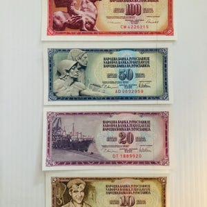 Jugoslawien 10, 20, 50, 100 Dinara 1970s-1980s Crisp Lot von 4 bunten Banknoten
