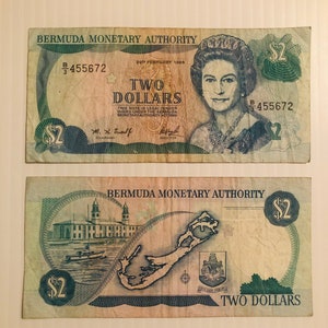 Bermuda 2 Dollar 1980s-1990s Queen Elizabeth 2, Boat, Ocean Scenes