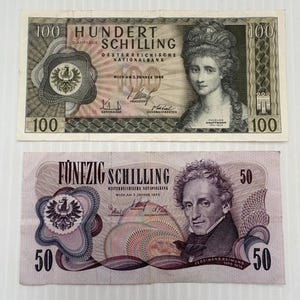 Austria 100 and 50 Schilling 1960s-1970s Lot of 2 Vintage Banknotes Pre-Euro
