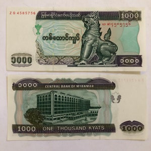 Myanmar/Burma 1000 Kyats Mythical Lion, Central Bank Crisp AU-UNC