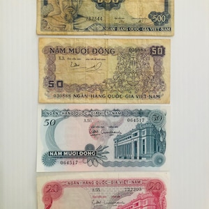 Vietnam (South) 500, 50, 20 Dong Lot of 4 Banknotes 1960s