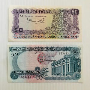 Vietnam (South) 50 Dong Lot of 2 Banknotes 1960s