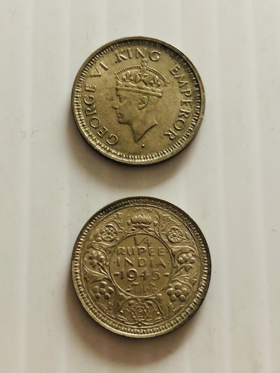 ヴィンテージ 1940-1945 イギリス領インド 1/4 ルピー銀貨 国王