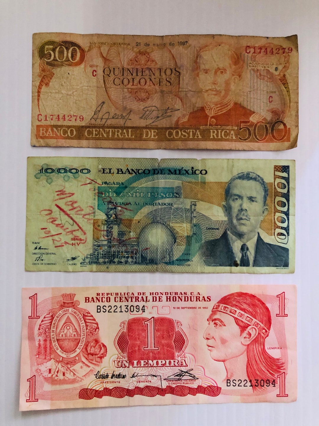 Latin America Lot of 3 Banknotes: Costa Rica, Mexico, Honduras - Etsy
